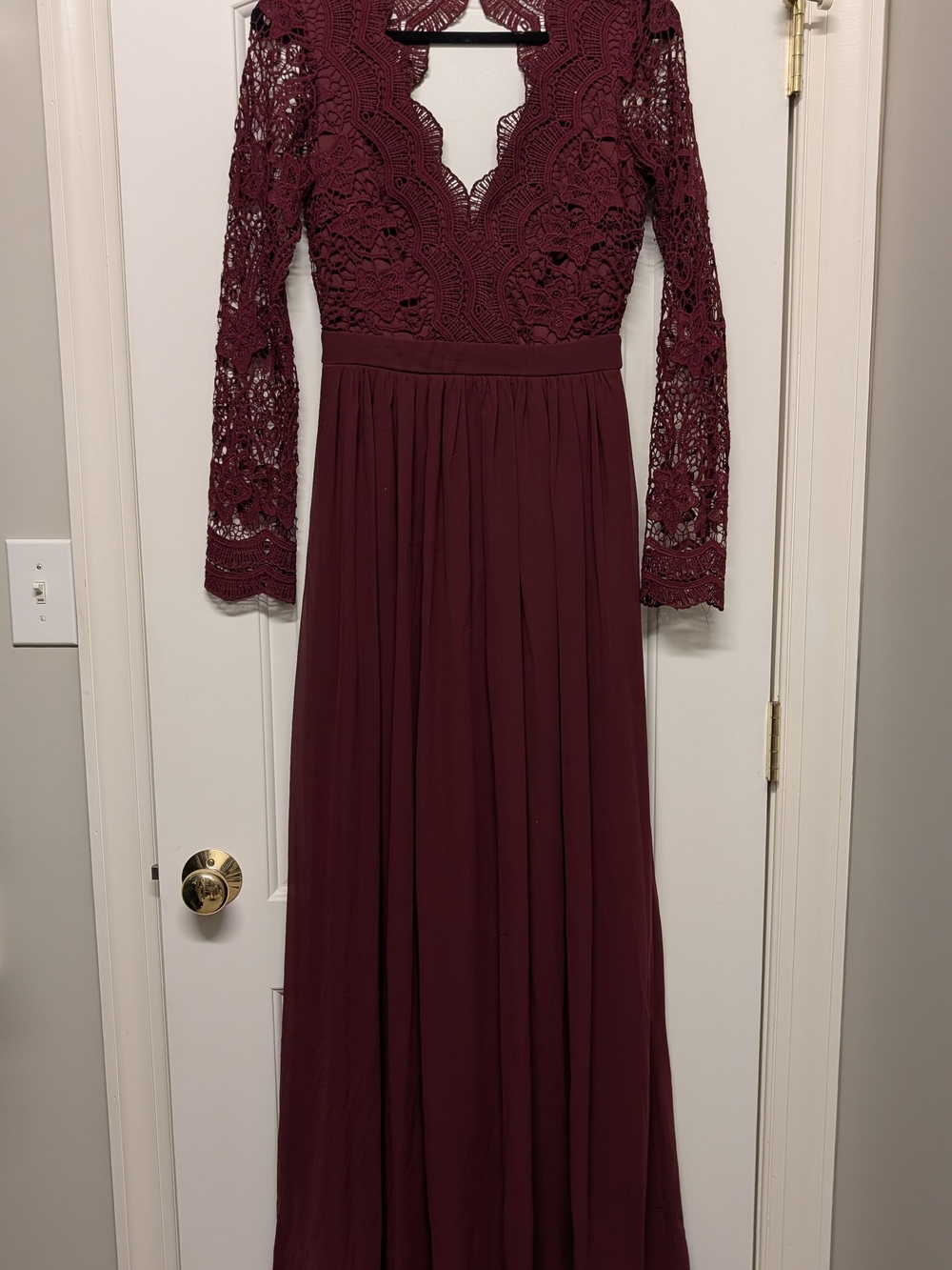Lulus Awaken My Love Burgundy Long Sleeve Lace Maxi Dress